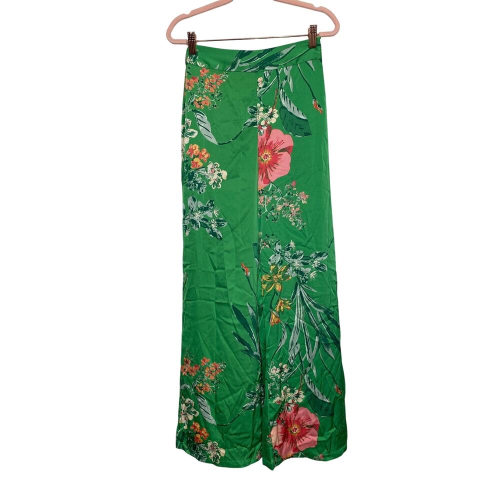 Lulus Women Green Satin HIghwaisted Wide Leg Palazzo Pants Size XS